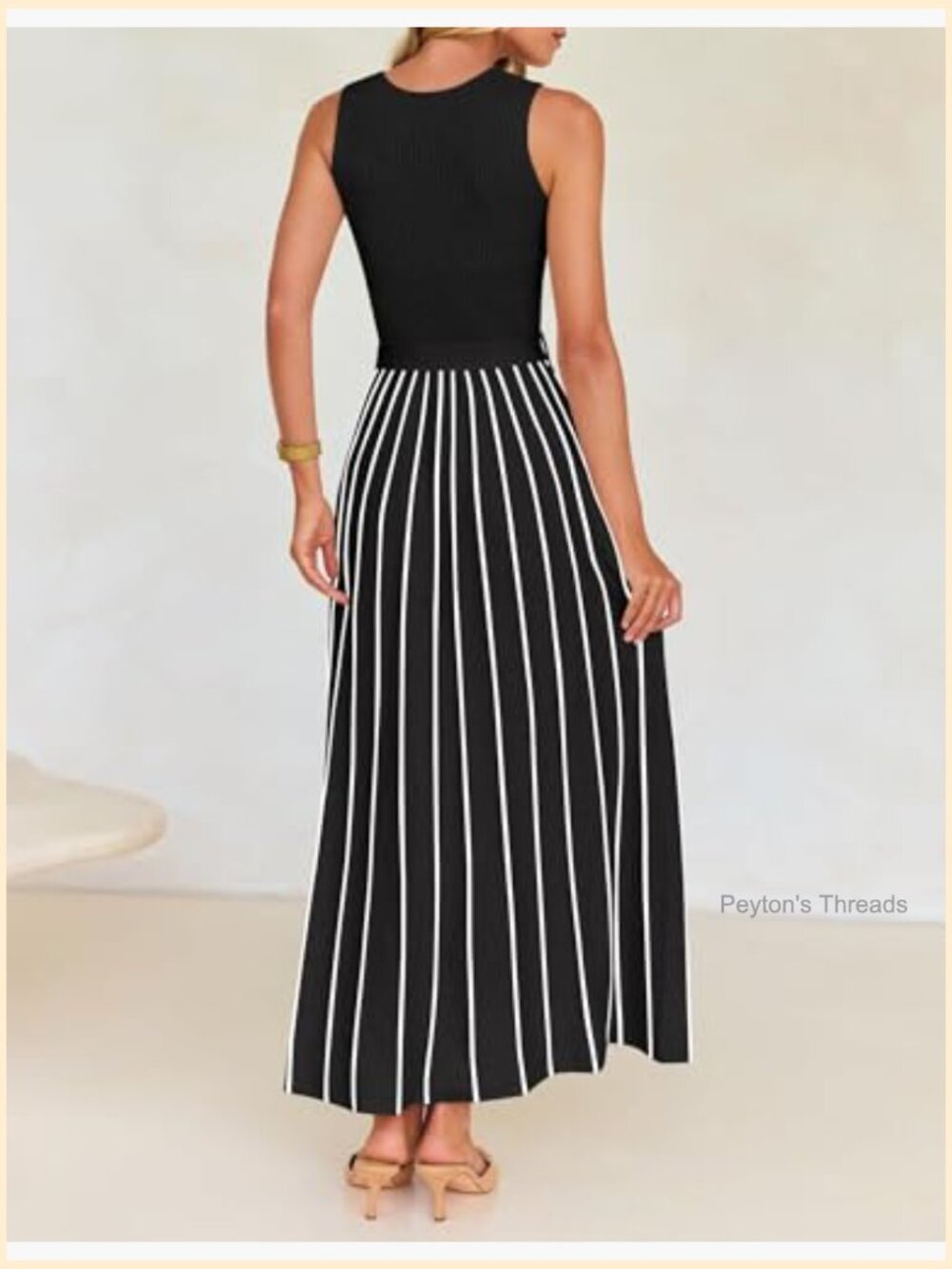Sleeveless Crewneck Ribbed Knit Tie Waist Maxi Dress with Belt - Picture 3 of 7